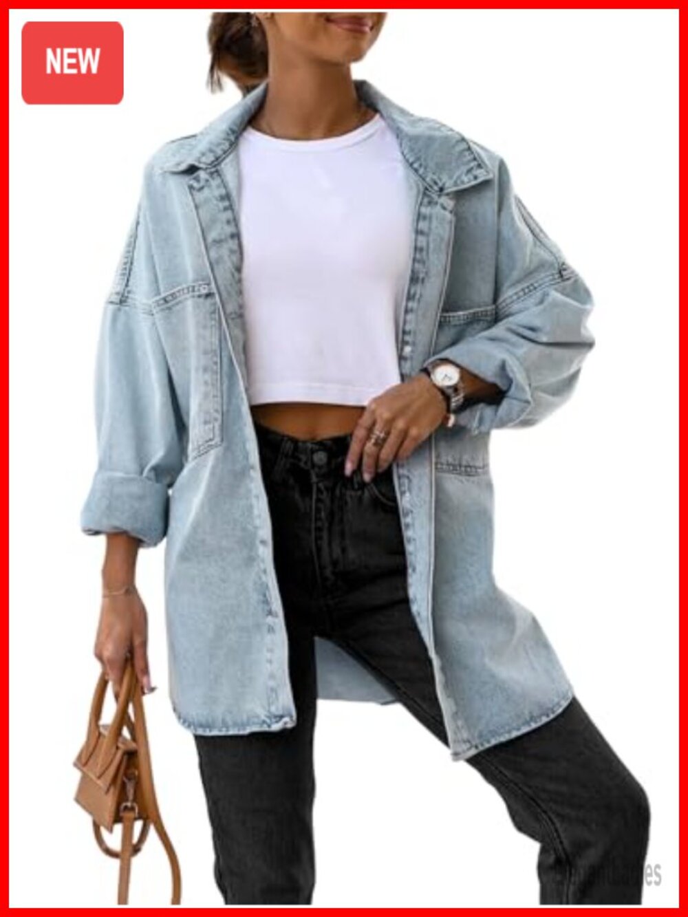 Oversized Denim Button Down Long Sleeve Jean Jacket Relaxed Fit